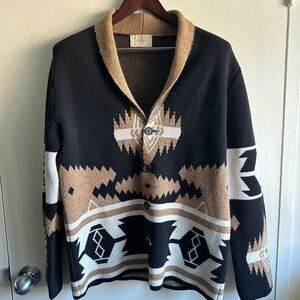 Altea Black and Tan Patterned Lambswool Cardigan